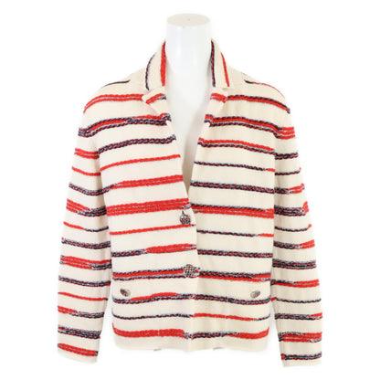 CHANEL シャネル 国内正規 P64262K60201 カシミヤ ボーダー ニットジャケット トップス 38