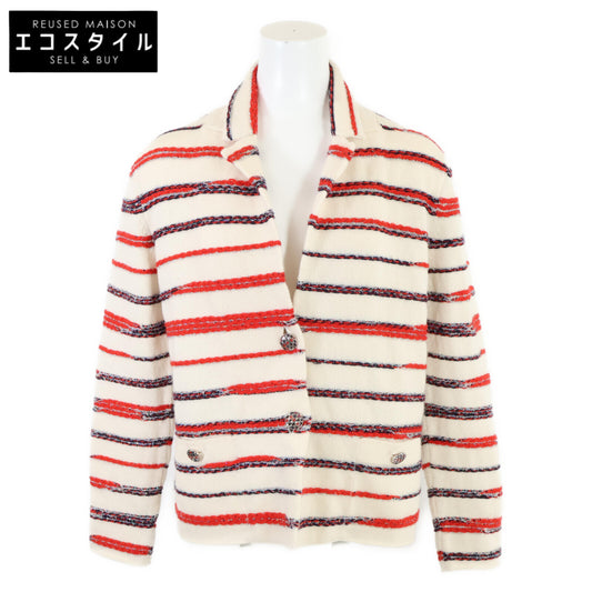 CHANEL シャネル 国内正規 P64262K60201 カシミヤ ボーダー ニットジャケット トップス 38