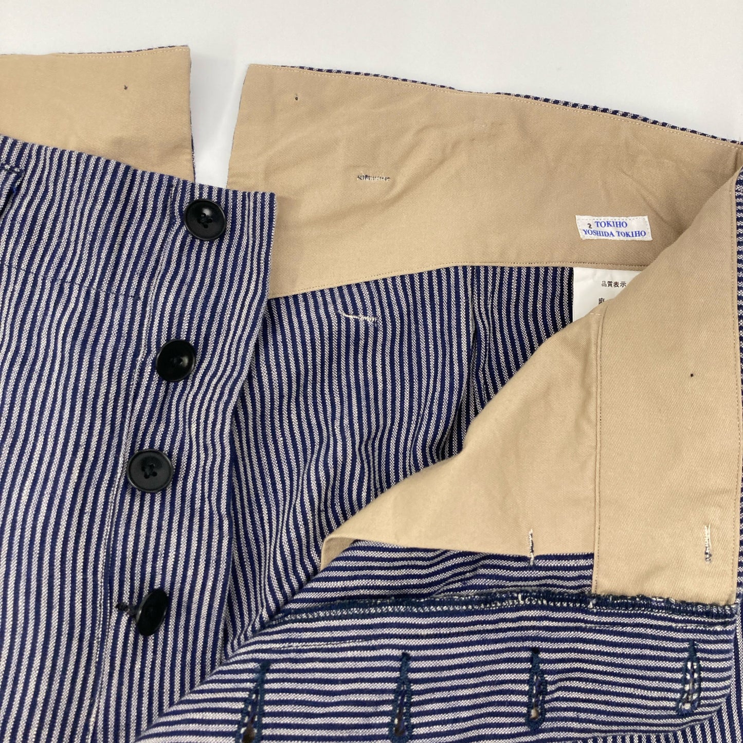 tokiho yoshida ヨシダ トキホ ネイビー リネン ストライプ トラウザー パンツ ボトムス 2