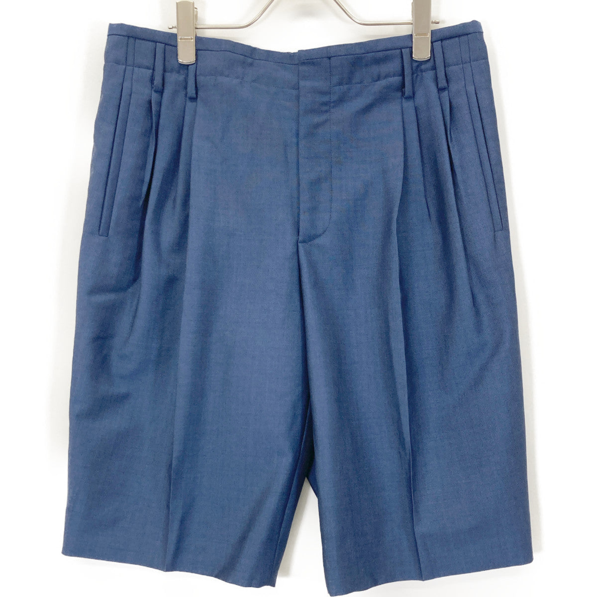 BALENCIAGA バレンシアガ 15SS 372044 ブルー ウール タック ハーフパンツ ボトムス 46