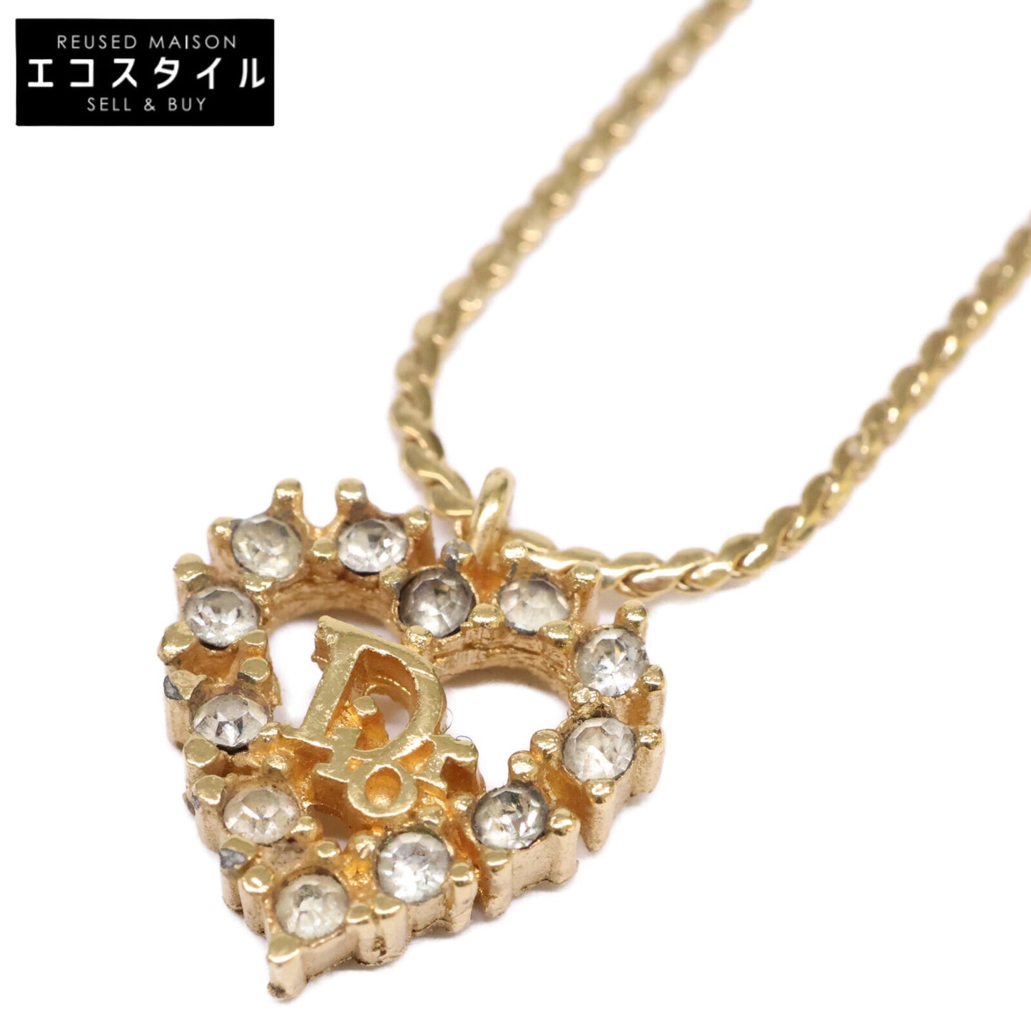 Christian Dior クリスチャンディオール ラインストーン ロゴ ハートトップ ネックレス