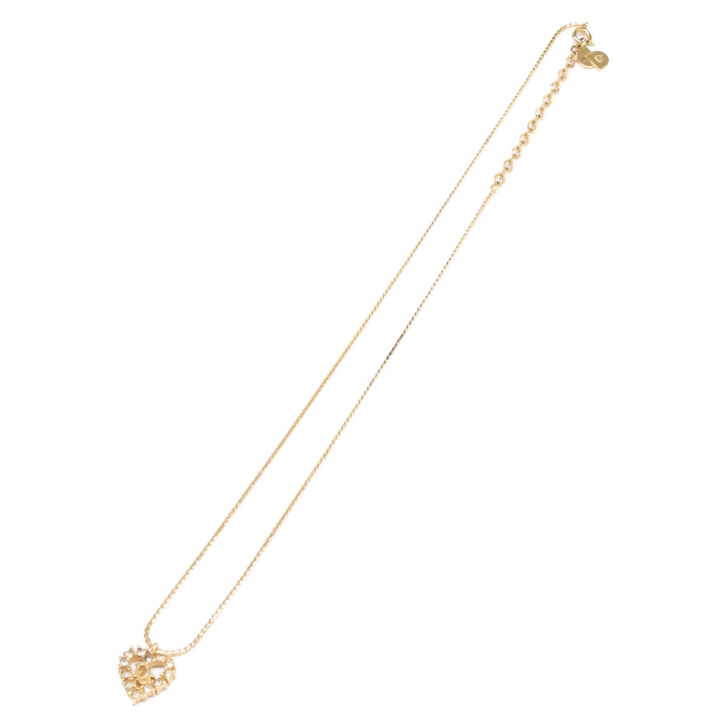 Christian Dior クリスチャンディオール ラインストーン ロゴ ハートトップ ネックレス