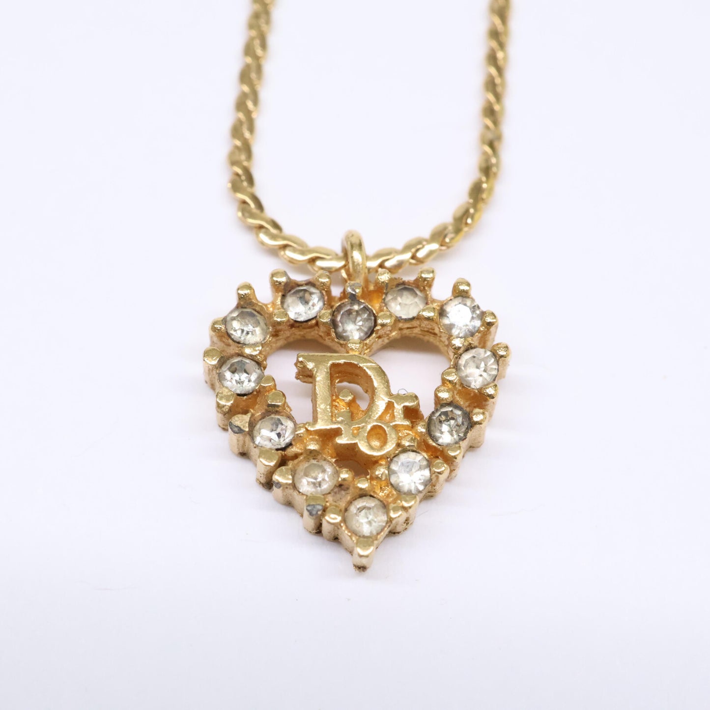 Christian Dior クリスチャンディオール ラインストーン ロゴ ハートトップ ネックレス