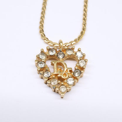 Christian Dior クリスチャンディオール ラインストーン ロゴ ハートトップ ネックレス
