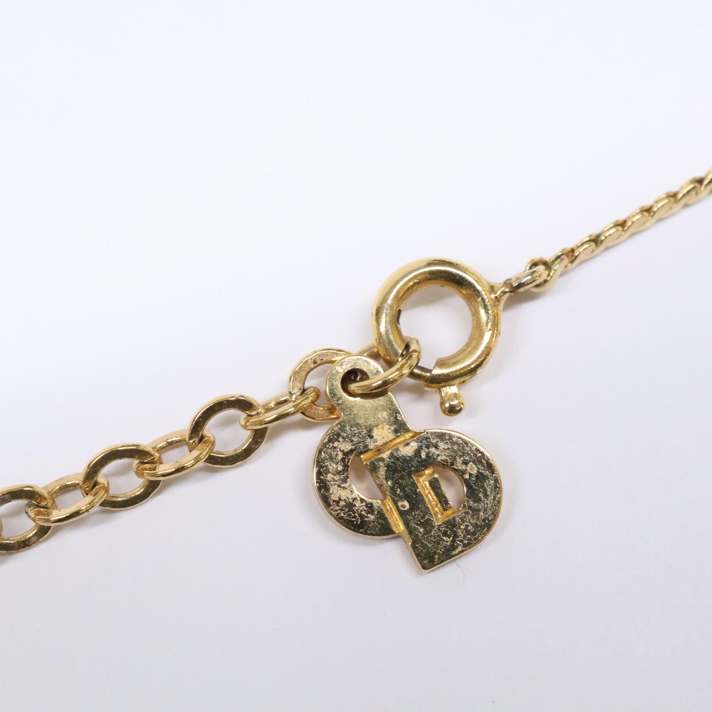 Christian Dior クリスチャンディオール ラインストーン ロゴ ハートトップ ネックレス