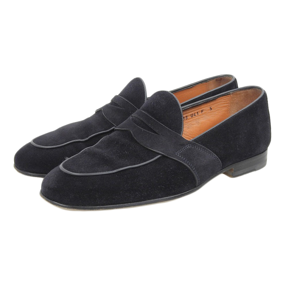 SANTONI サントーニ ペニーローファー シューズ メンズ スエード ブラック 5 16033 シューズ 5