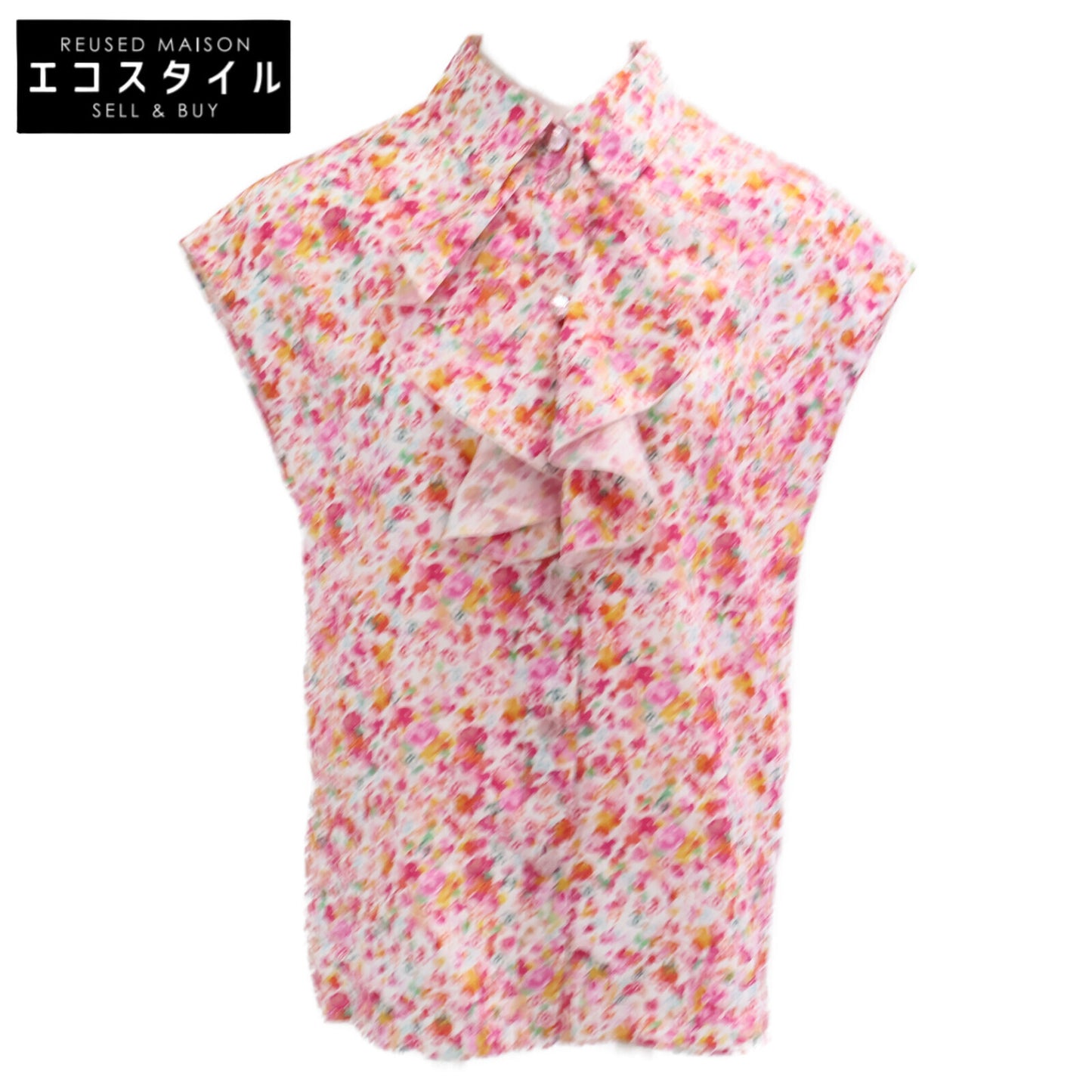 CHANEL シャネル 【美品/国内正規/25SS】P79085V71229 CCｘフラワー 総柄 コットン/シルク ノースリーブブラウス/ トップス 34