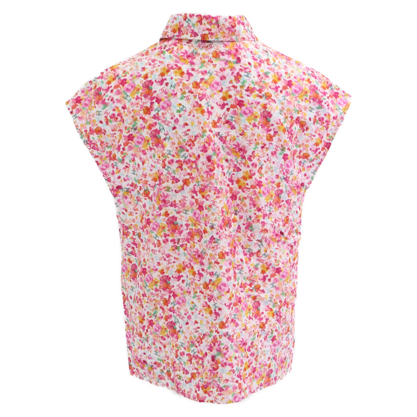 CHANEL シャネル 【美品/国内正規/25SS】P79085V71229 CCｘフラワー 総柄 コットン/シルク ノースリーブブラウス/ トップス 34