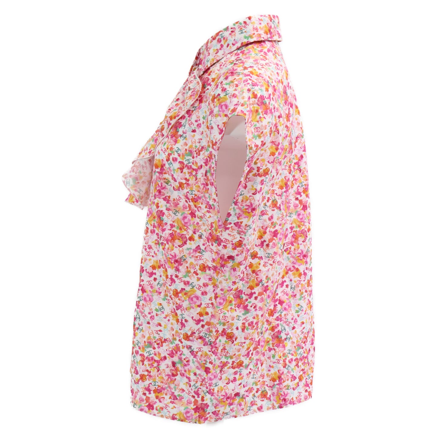 CHANEL シャネル 【美品/国内正規/25SS】P79085V71229 CCｘフラワー 総柄 コットン/シルク ノースリーブブラウス/ トップス 34