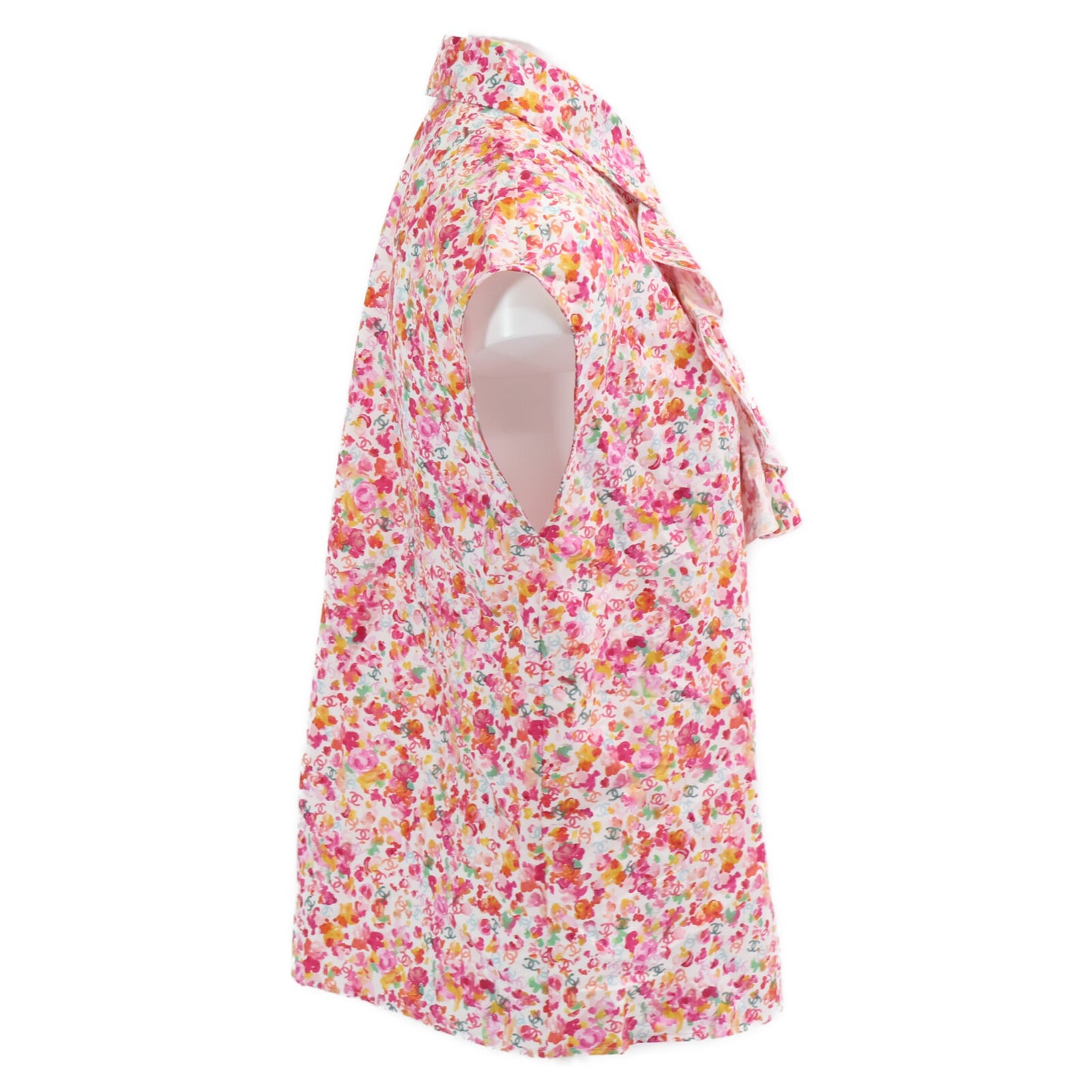 CHANEL シャネル 【美品/国内正規/25SS】P79085V71229 CCｘフラワー 総柄 コットン/シルク ノースリーブブラウス/ トップス 34