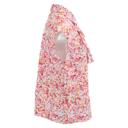 CHANEL シャネル 【美品/国内正規/25SS】P79085V71229 CCｘフラワー 総柄 コットン/シルク ノースリーブブラウス/ トップス 34