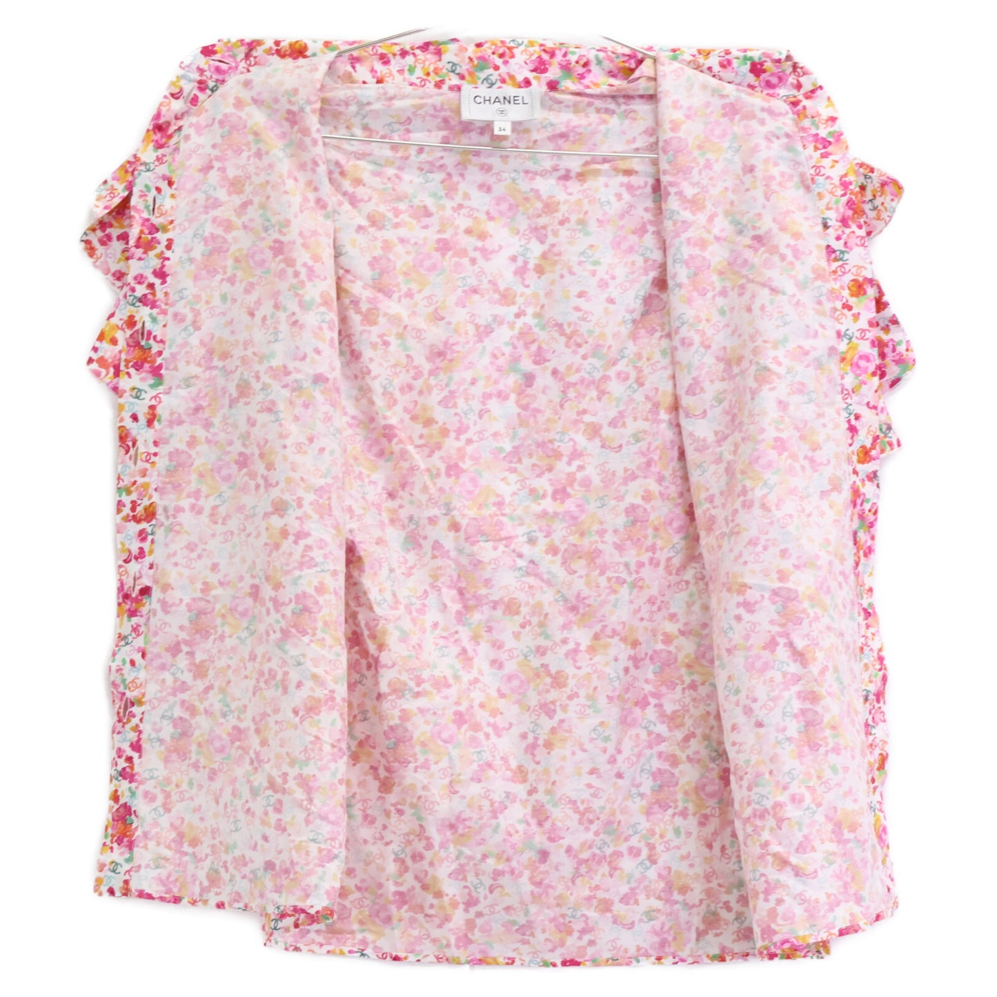 CHANEL シャネル 【美品/国内正規/25SS】P79085V71229 CCｘフラワー 総柄 コットン/シルク ノースリーブブラウス/ トップス 34