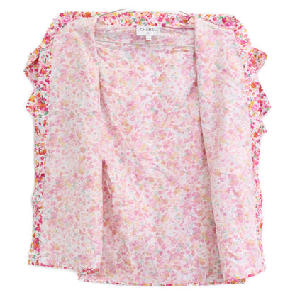 CHANEL シャネル 【美品/国内正規/25SS】P79085V71229 CCｘフラワー 総柄 コットン/シルク ノースリーブブラウス/ トップス 34