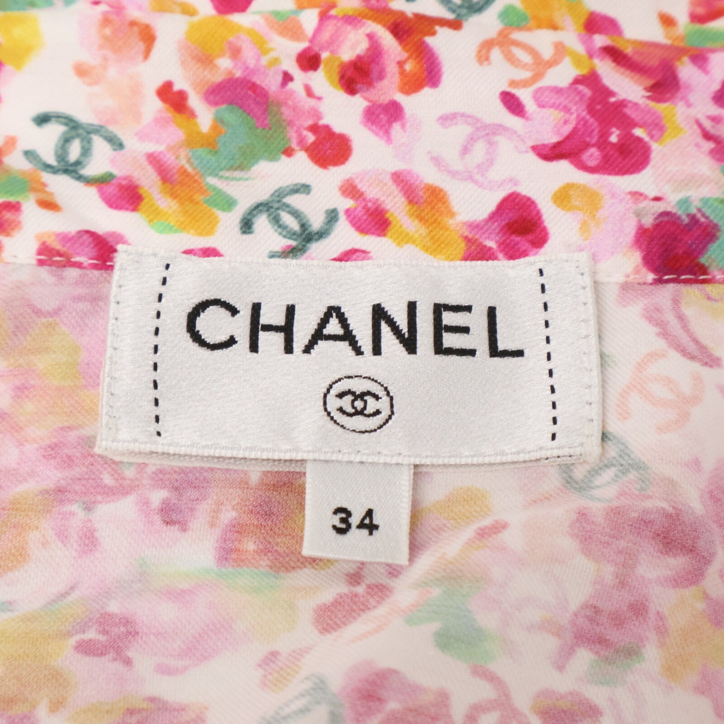CHANEL シャネル 【美品/国内正規/25SS】P79085V71229 CCｘフラワー 総柄 コットン/シルク ノースリーブブラウス/ トップス 34