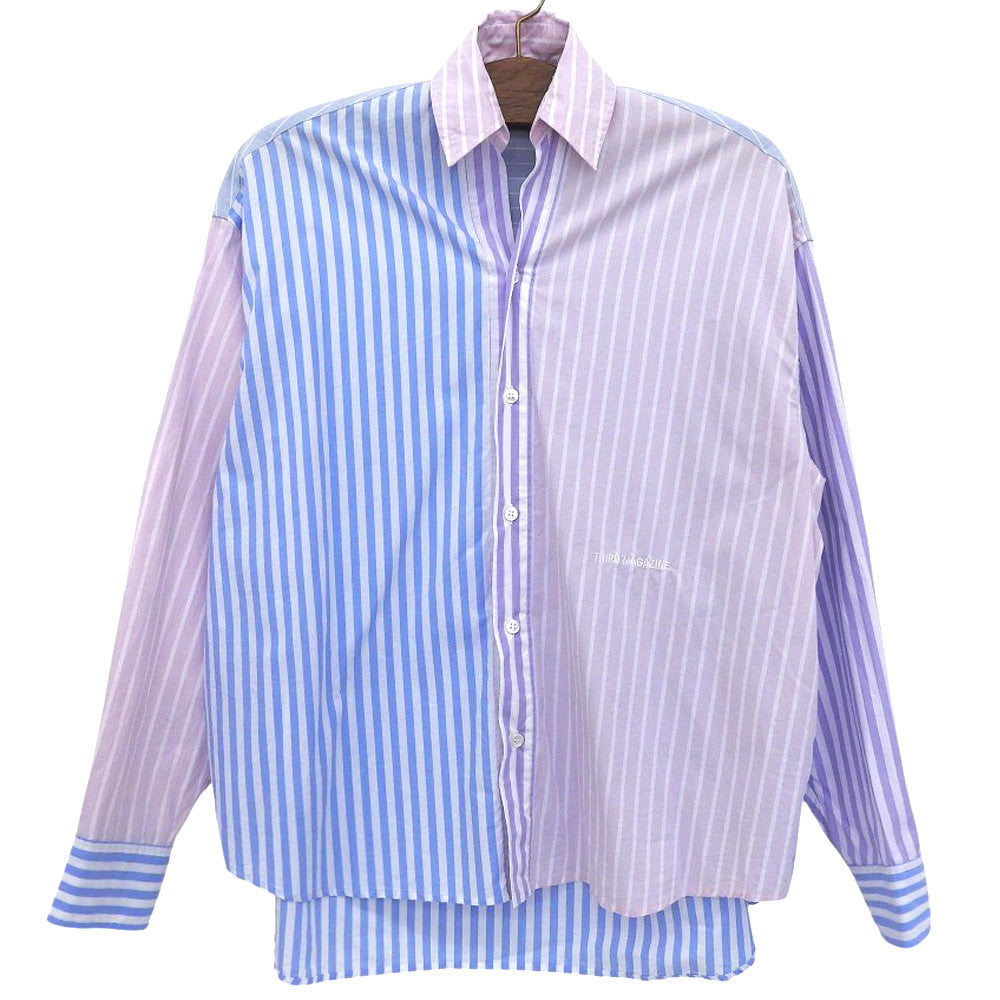 THIRD MAGAZINE サードマガジン 美品 ストライプ ワンポイントロゴ オーバー シャツ トップス レディース マルチカラー 9 A0833FB トップス 9