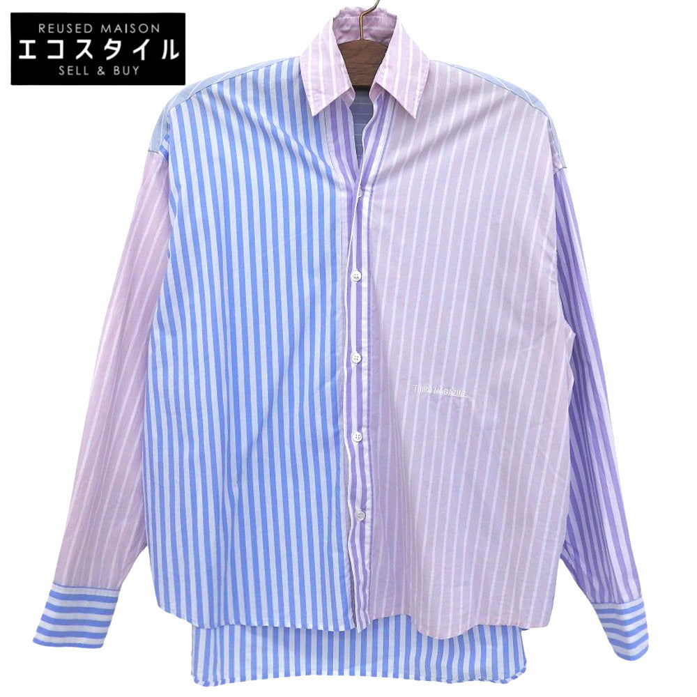 THIRD MAGAZINE サードマガジン 美品 ストライプ ワンポイントロゴ オーバー シャツ トップス レディース マルチカラー 9 A0833FB トップス 9