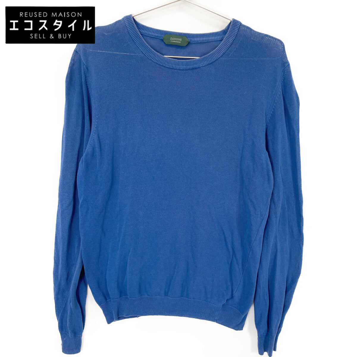 ZANONE ザノーネ 19SS 812166-ZY318 ﾌﾞﾙｰ GIRO ﾗｳﾝﾄﾞﾈｯｸ ﾛﾝｸﾞｽﾘｰﾌﾞ ｾｰﾀｰ トップス 46