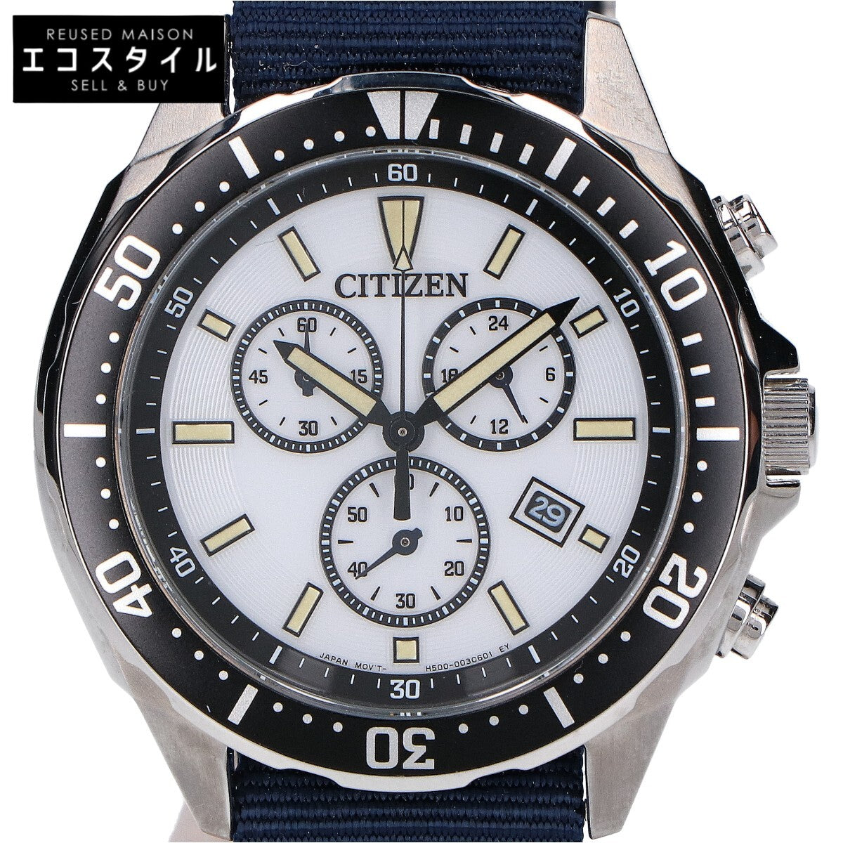 CITIZEN シチズン 【美品】H500-002C602 CITIZEN COLLECTION 白文字盤 エコドライブ クロノグラフ 腕時計