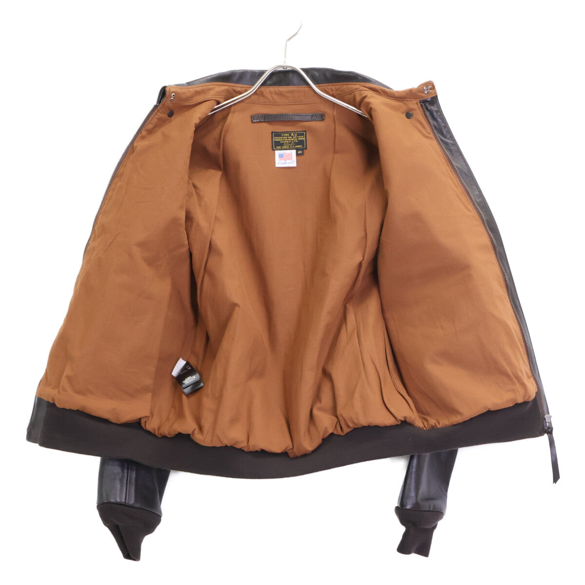 AVIREX アヴィレックス 2191000 ﾀﾞｰｸﾌﾞﾗｳﾝ A-2 ﾚｻﾞｰﾌﾗｲﾄｼﾞｬｹｯﾄ ジャケット 40