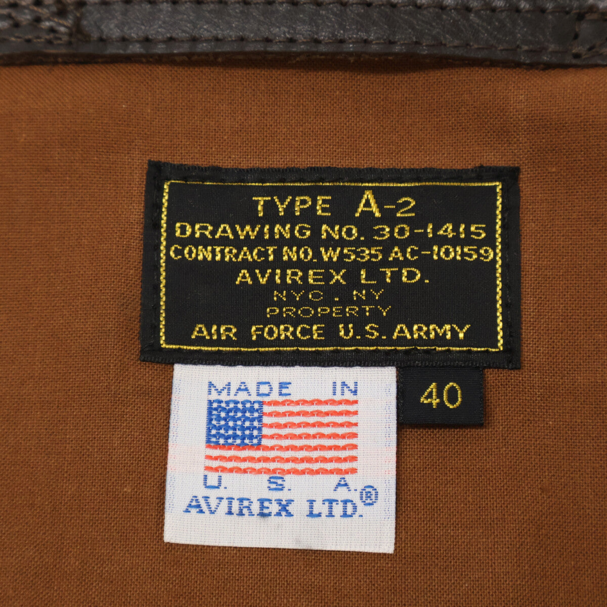 AVIREX アヴィレックス 2191000 ﾀﾞｰｸﾌﾞﾗｳﾝ A-2 ﾚｻﾞｰﾌﾗｲﾄｼﾞｬｹｯﾄ ジャケット 40