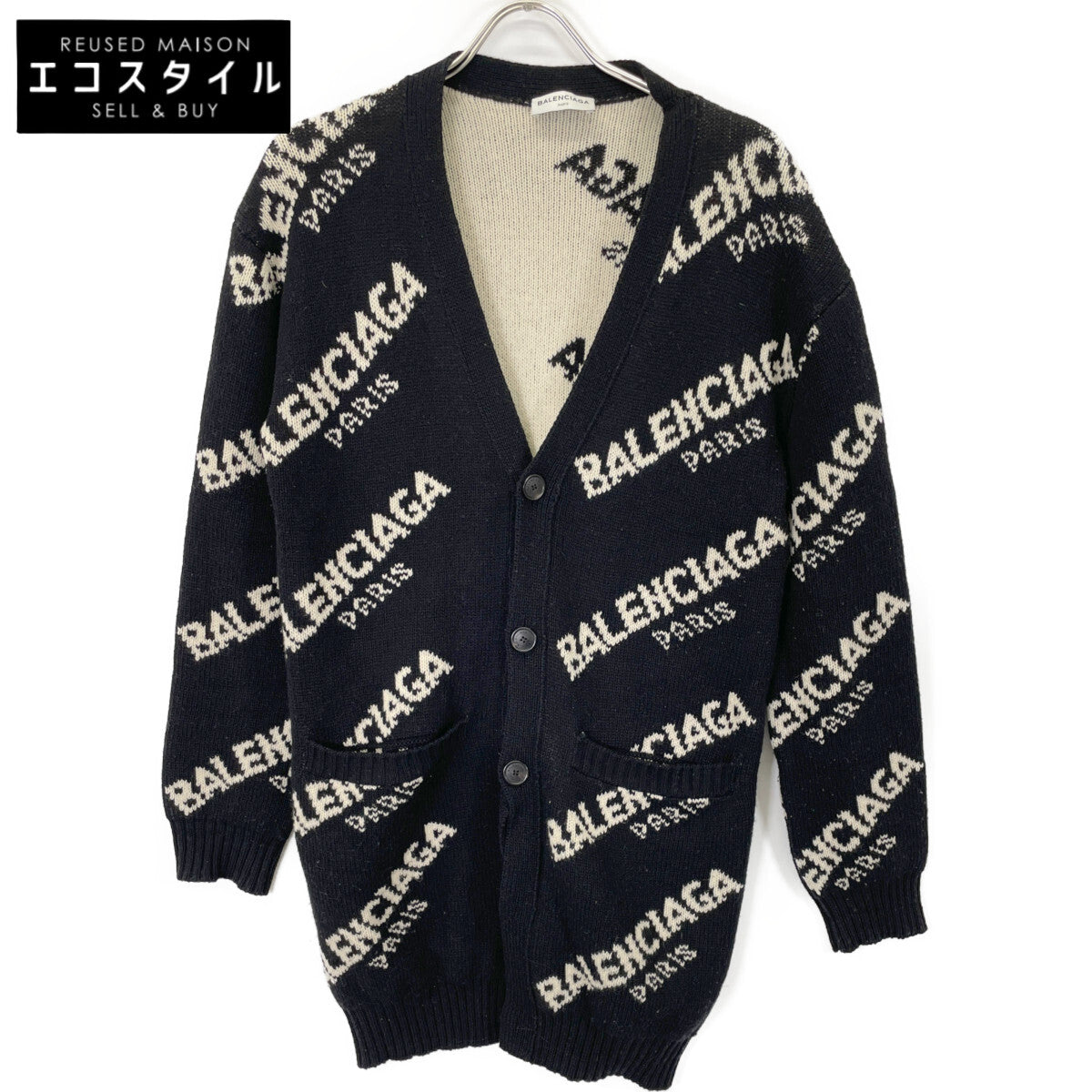 BALENCIAGA バレンシアガ 17年製 502615 ﾌﾞﾗｯｸ ｼﾞｬｶﾞｰﾄﾞﾛｺﾞ ｶｰﾃﾞｨｶﾞﾝ トップス 34