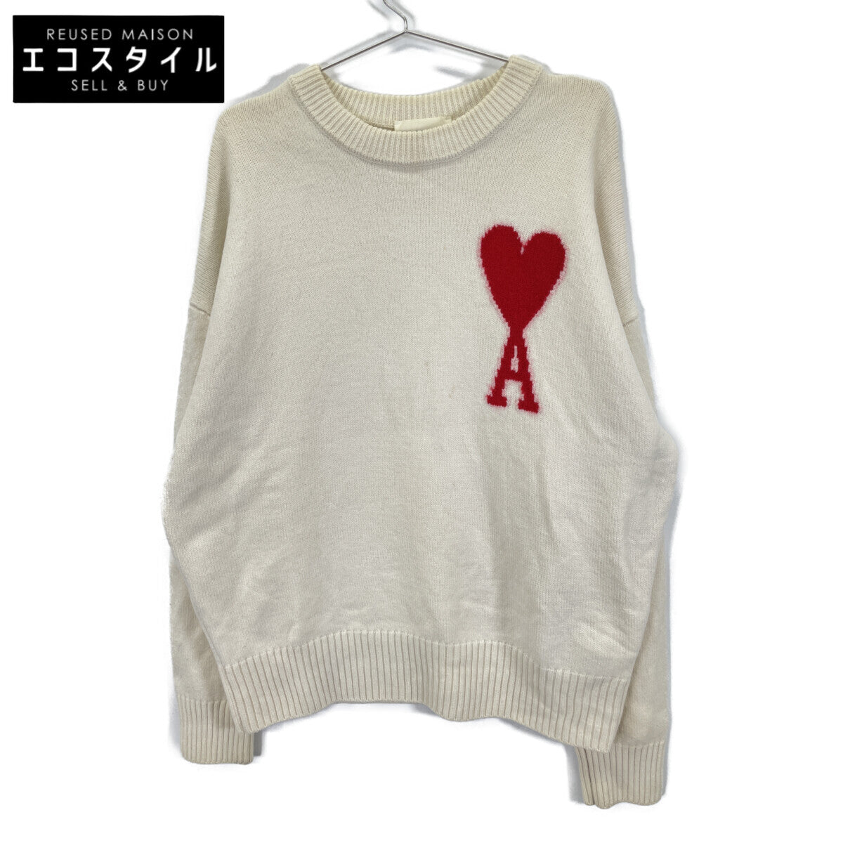 AMI PARIS アミパリス UKS002.018 ﾎﾜｲﾄ ﾜﾝﾎﾟｲﾝﾄ ﾛｺﾞﾆｯﾄ トップス M