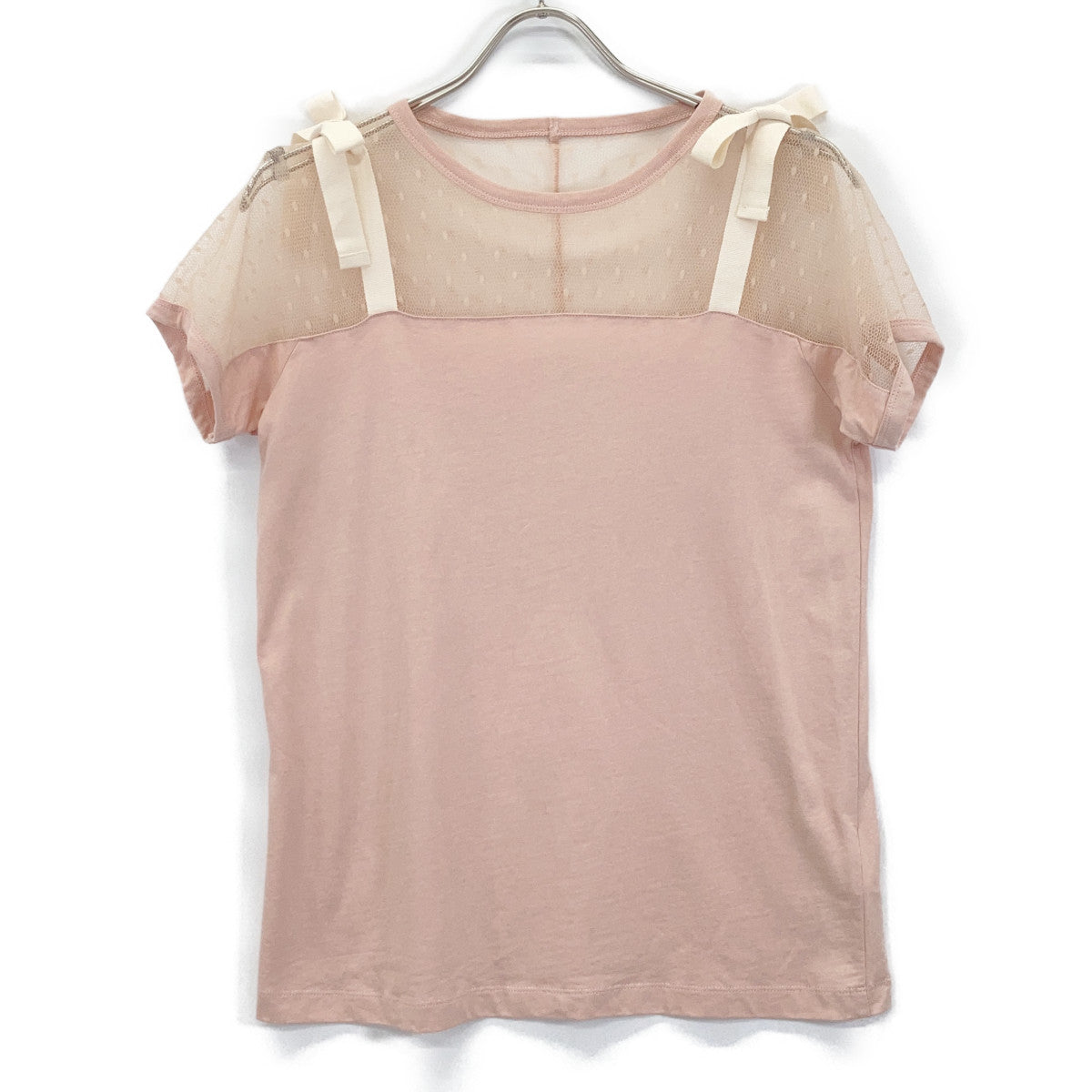 VALENTINO ヴァレンティノ 【Spa】PR3MG07Z3J0 ﾋﾟﾝｸ ﾚｰｽ 切り替え ｼｮﾙﾀﾞｰﾘﾎﾞﾝ ﾄｯﾌﾟｽ トップス S