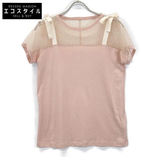 VALENTINO ヴァレンティノ 【Spa】PR3MG07Z3J0 ﾋﾟﾝｸ ﾚｰｽ 切り替え ｼｮﾙﾀﾞｰﾘﾎﾞﾝ ﾄｯﾌﾟｽ トップス S