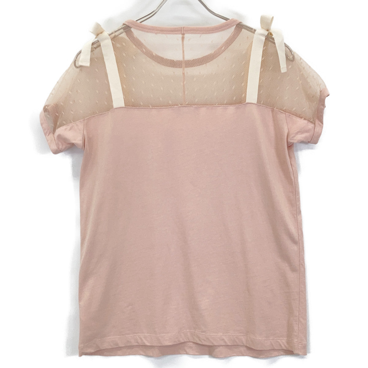 VALENTINO ヴァレンティノ 【Spa】PR3MG07Z3J0 ﾋﾟﾝｸ ﾚｰｽ 切り替え ｼｮﾙﾀﾞｰﾘﾎﾞﾝ ﾄｯﾌﾟｽ トップス S