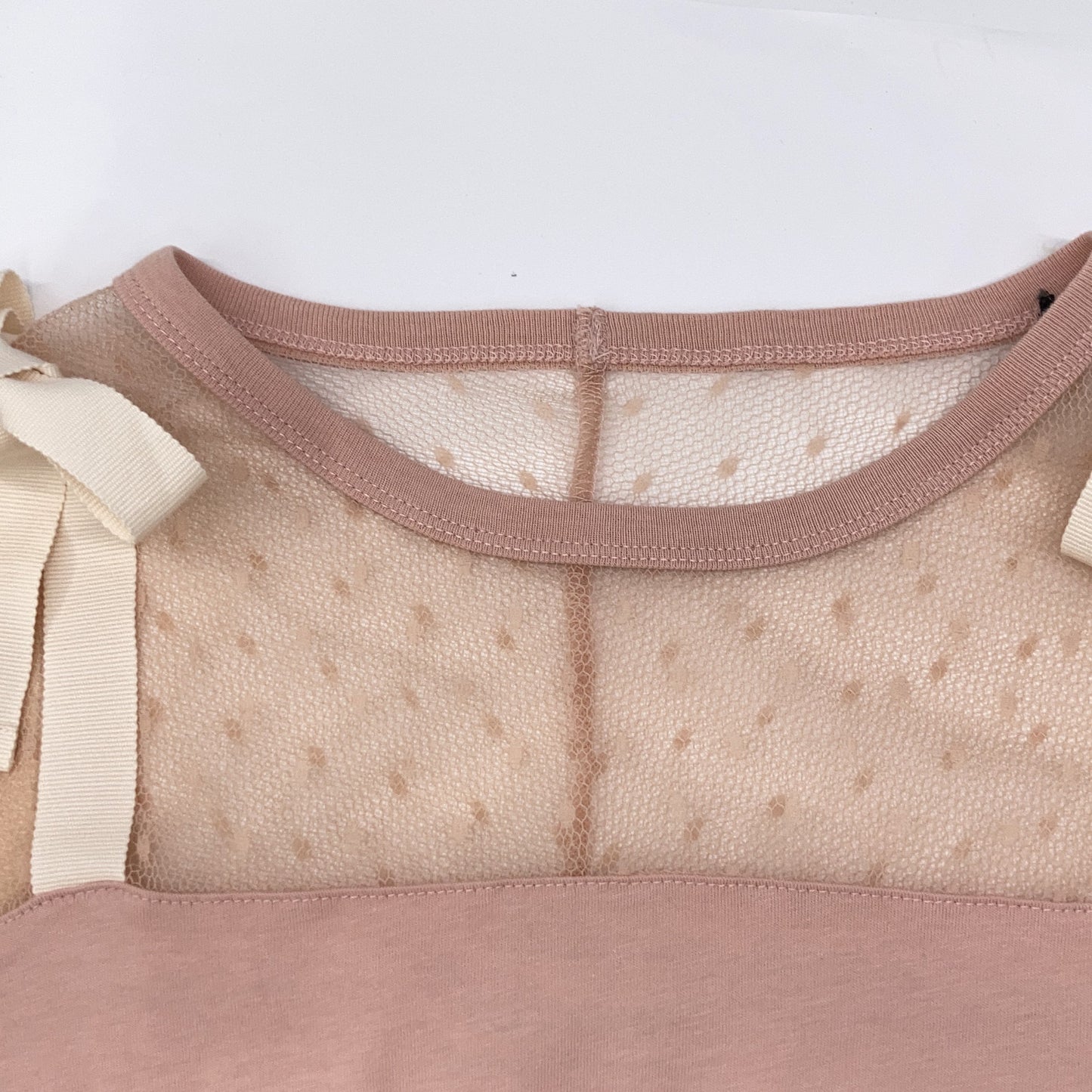 VALENTINO ヴァレンティノ 【Spa】PR3MG07Z3J0 ﾋﾟﾝｸ ﾚｰｽ 切り替え ｼｮﾙﾀﾞｰﾘﾎﾞﾝ ﾄｯﾌﾟｽ トップス S