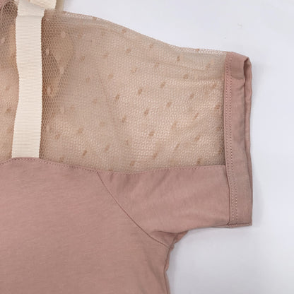 VALENTINO ヴァレンティノ 【Spa】PR3MG07Z3J0 ﾋﾟﾝｸ ﾚｰｽ 切り替え ｼｮﾙﾀﾞｰﾘﾎﾞﾝ ﾄｯﾌﾟｽ トップス S