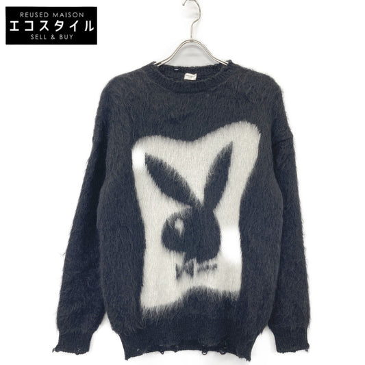 SAINT LAURENT PARIS サンローランパリ 22SS ×ﾌﾟﾚｲﾎﾞｰｲ ﾌﾞﾗｯｸ×ﾎﾜｲﾄ ﾓﾍｱ ﾆｯﾄｾｰﾀｰ トップス S