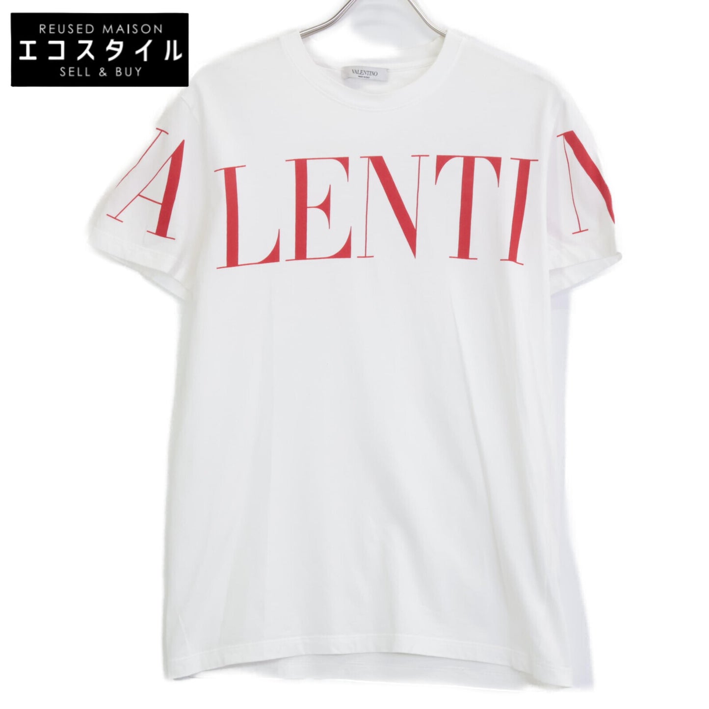 VALENTINO ヴァレンティノ 19年 SV3MG03B5FN ﾎﾜｲﾄ×ﾚｯﾄﾞ ﾛｺﾞ Tｼｬﾂ トップス XS