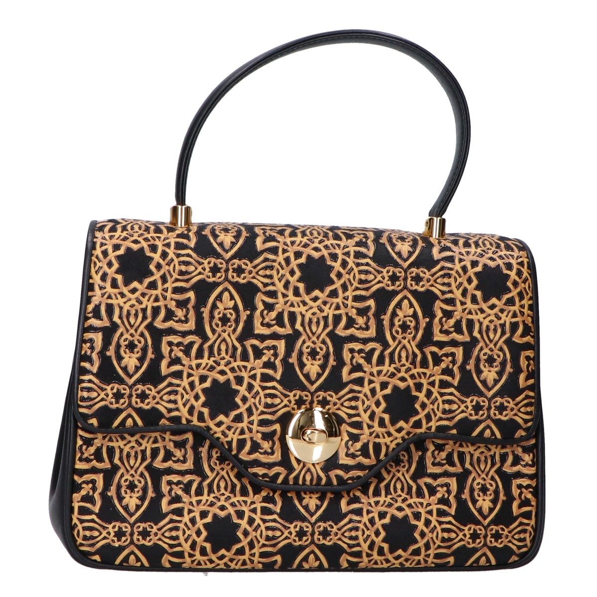 印傳屋 レザー キナート ターンロック フラップ ハンドバッグ