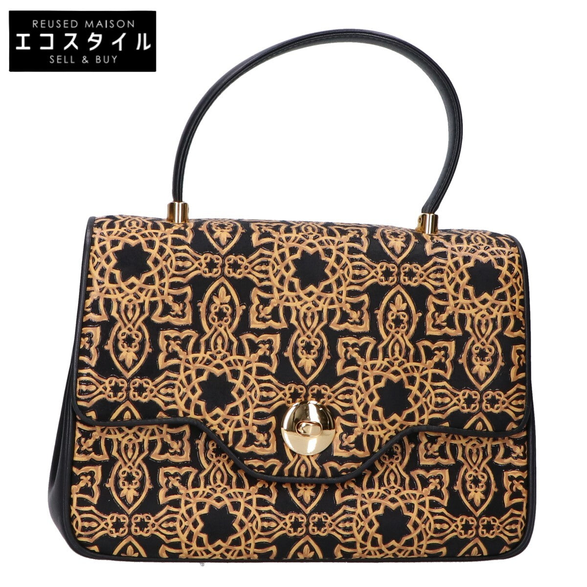 印傳屋 レザー キナート ターンロック フラップ ハンドバッグ