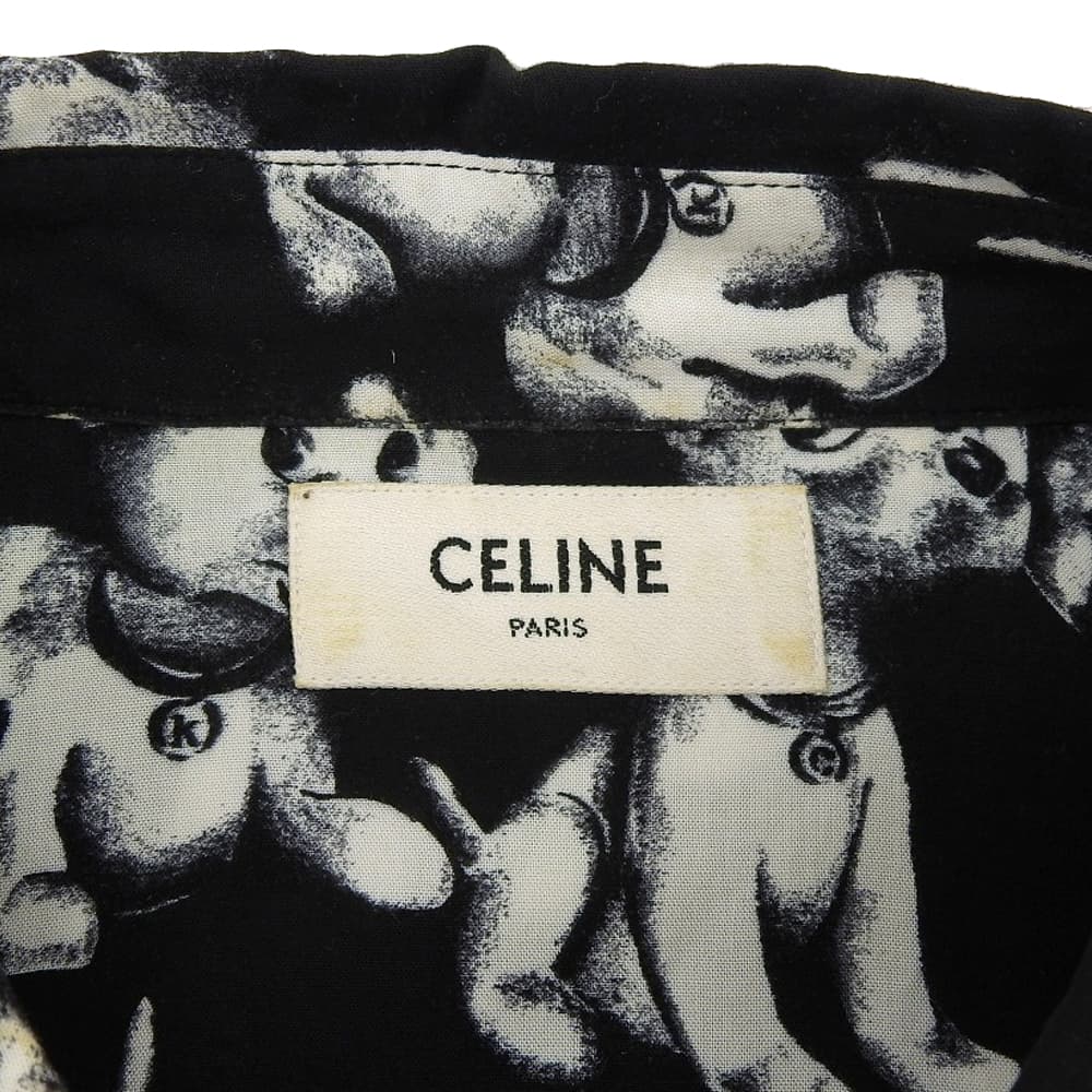CELINE セリーヌ 総柄 犬 シャツ トップス メンズ ブラック/ホワイト 38 2C717307Q トップス 38