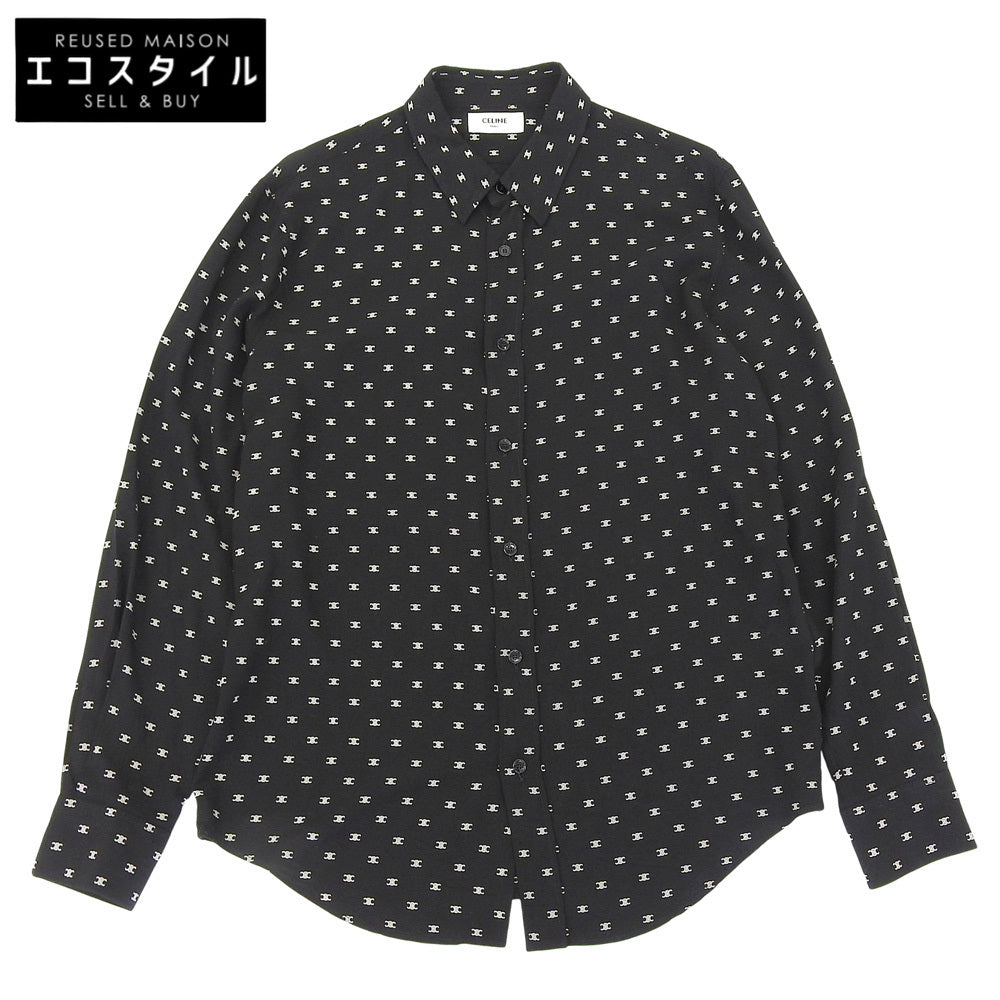 CELINE セリーヌ トリオンフ柄 ビスコース 長袖シャツ トップス メンズ ブラック 38 2C813387Z トップス 38