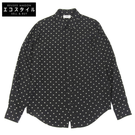 CELINE セリーヌ トリオンフ柄 ビスコース 長袖シャツ トップス メンズ ブラック 38 2C813387Z トップス 38