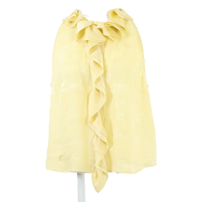 CHANEL シャネル 美品 22SS P72306V63957 シルク ロゴ総柄 ノースリーブ フリル ブラウス 40