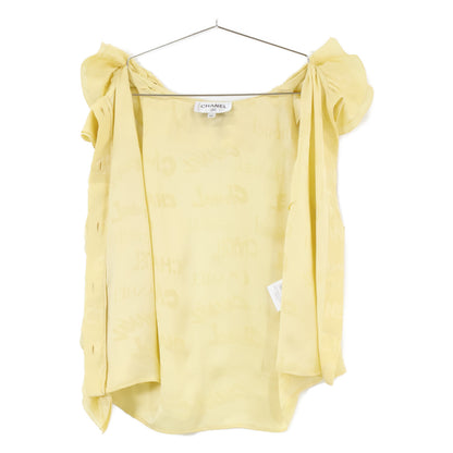 CHANEL シャネル 美品 22SS P72306V63957 シルク ロゴ総柄 ノースリーブ フリル ブラウス 40