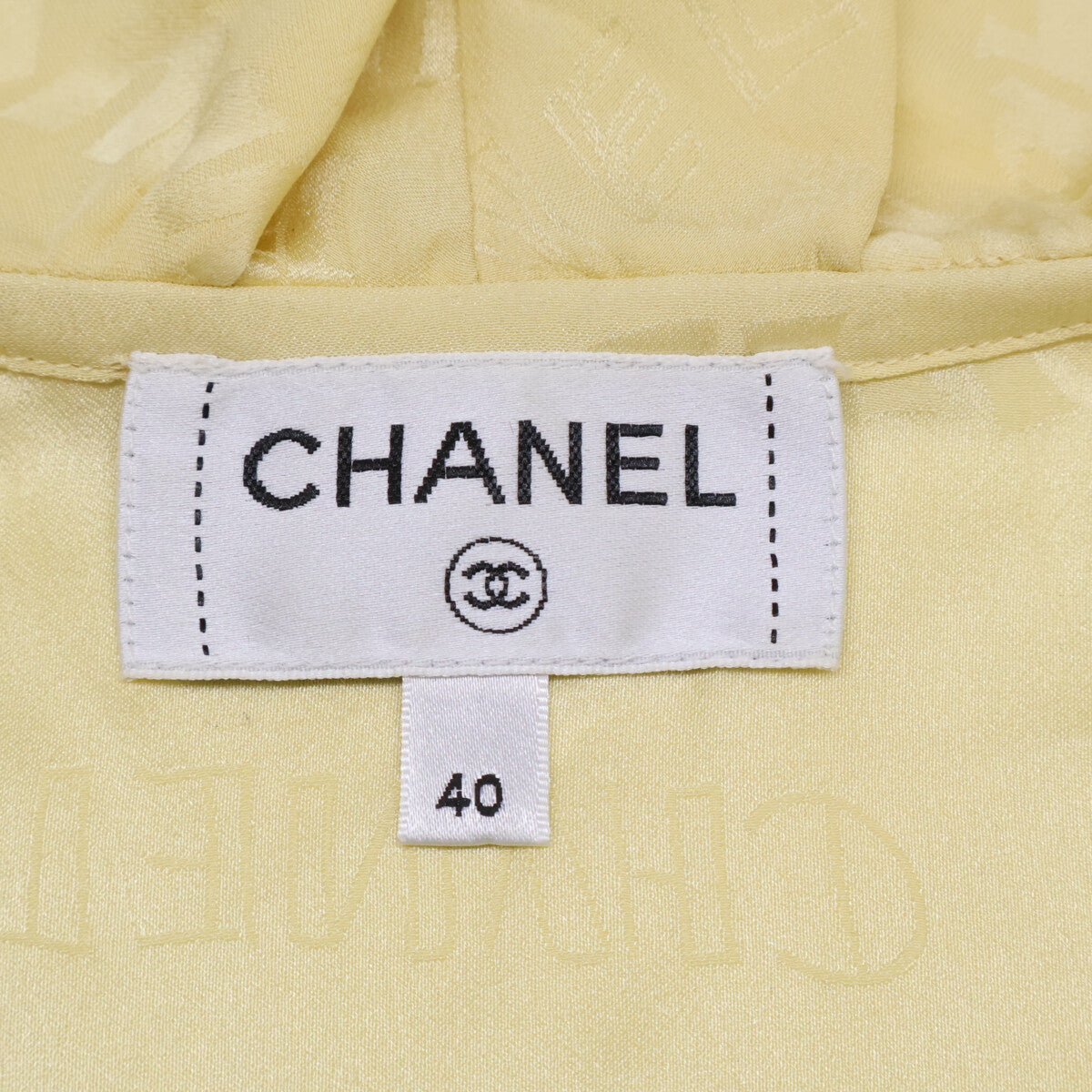 CHANEL シャネル 美品 22SS P72306V63957 シルク ロゴ総柄 ノースリーブ フリル ブラウス 40