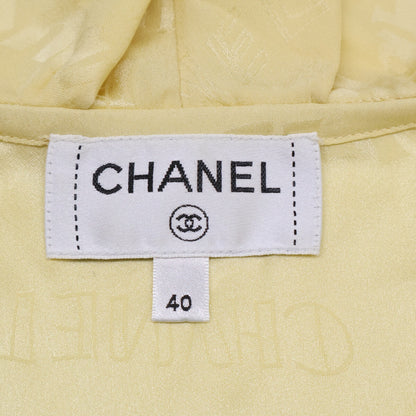 CHANEL シャネル 美品 22SS P72306V63957 シルク ロゴ総柄 ノースリーブ フリル ブラウス 40