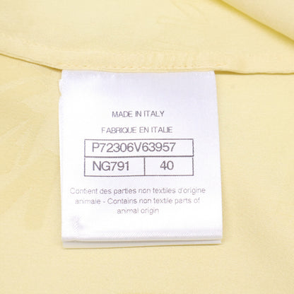 CHANEL シャネル 美品 22SS P72306V63957 シルク ロゴ総柄 ノースリーブ フリル ブラウス 40