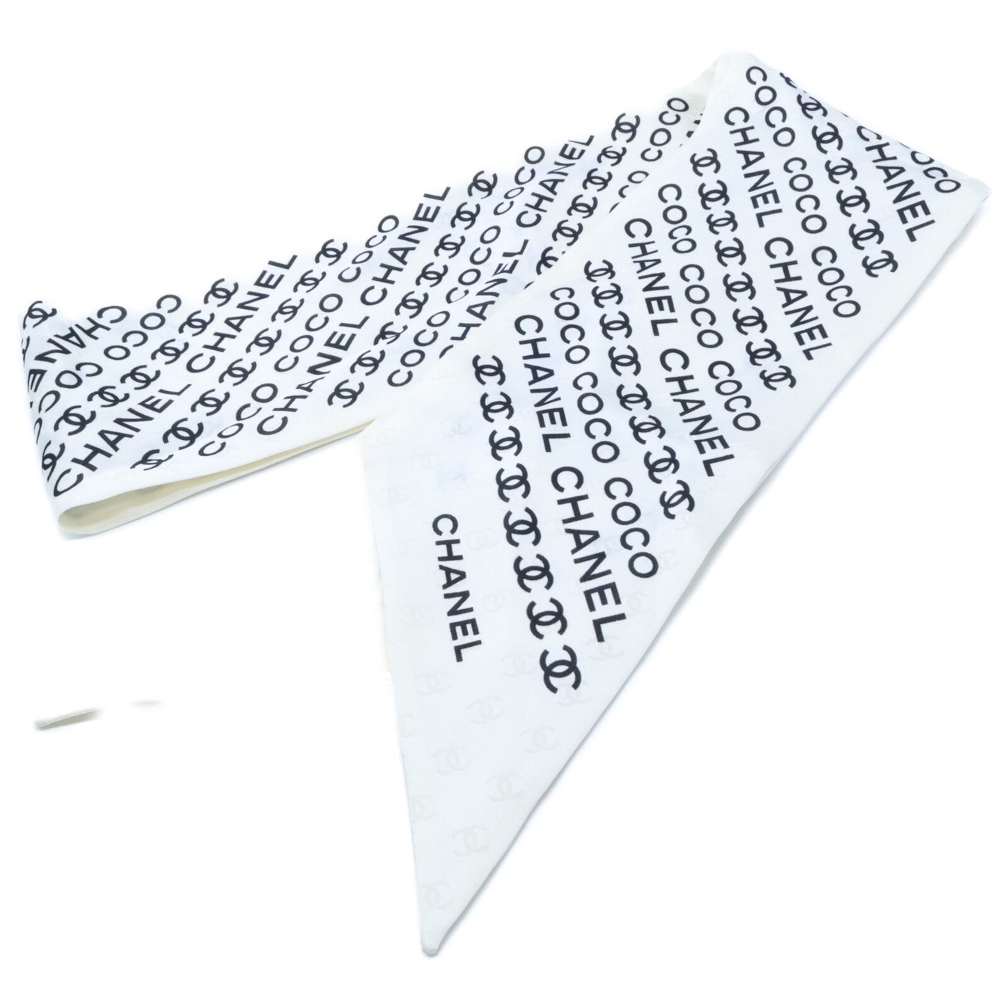 CHANEL シャネル 美品 25SS シルク ココマーク＆ロゴ ツイリー スカーフ