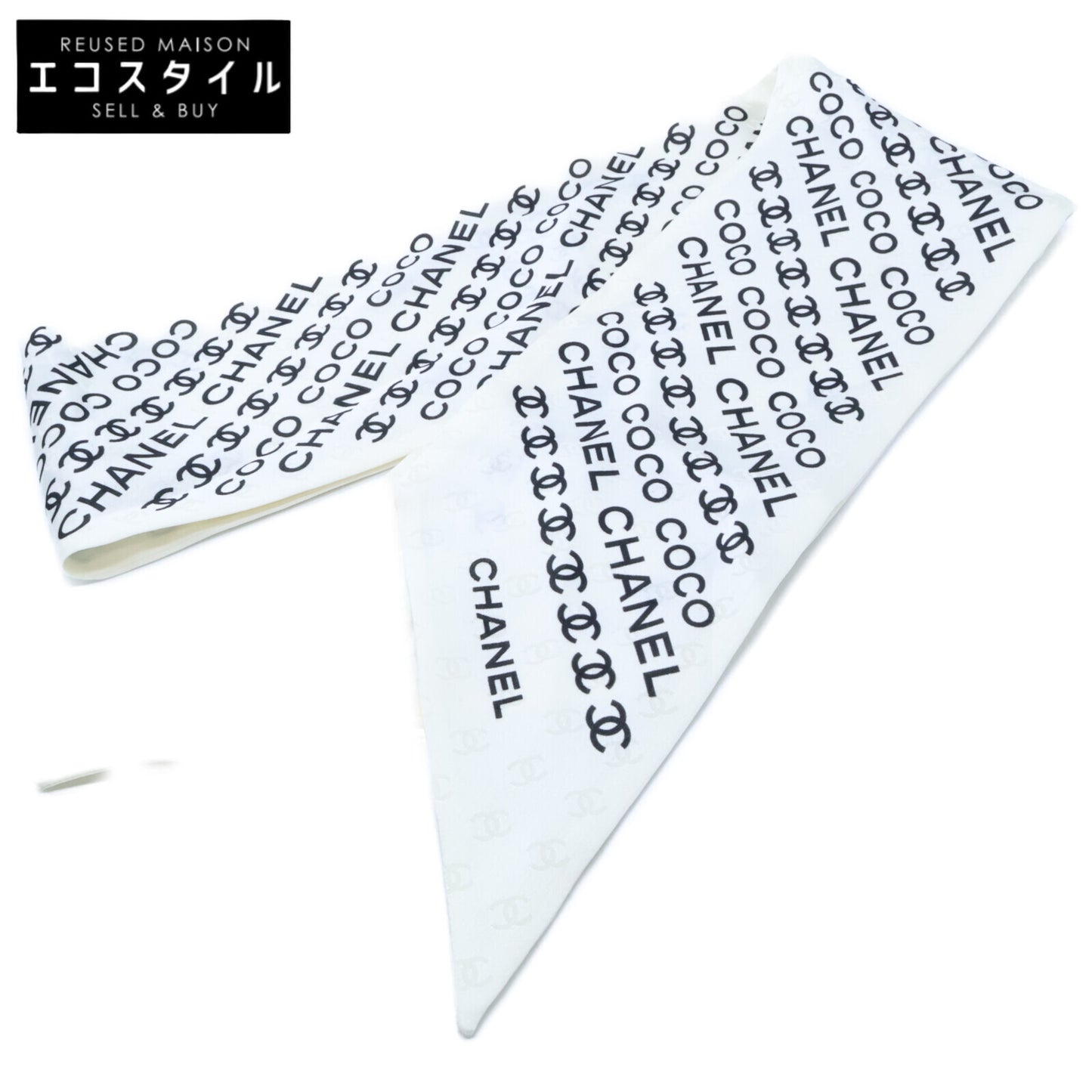 CHANEL シャネル 美品 25SS シルク ココマーク＆ロゴ ツイリー スカーフ