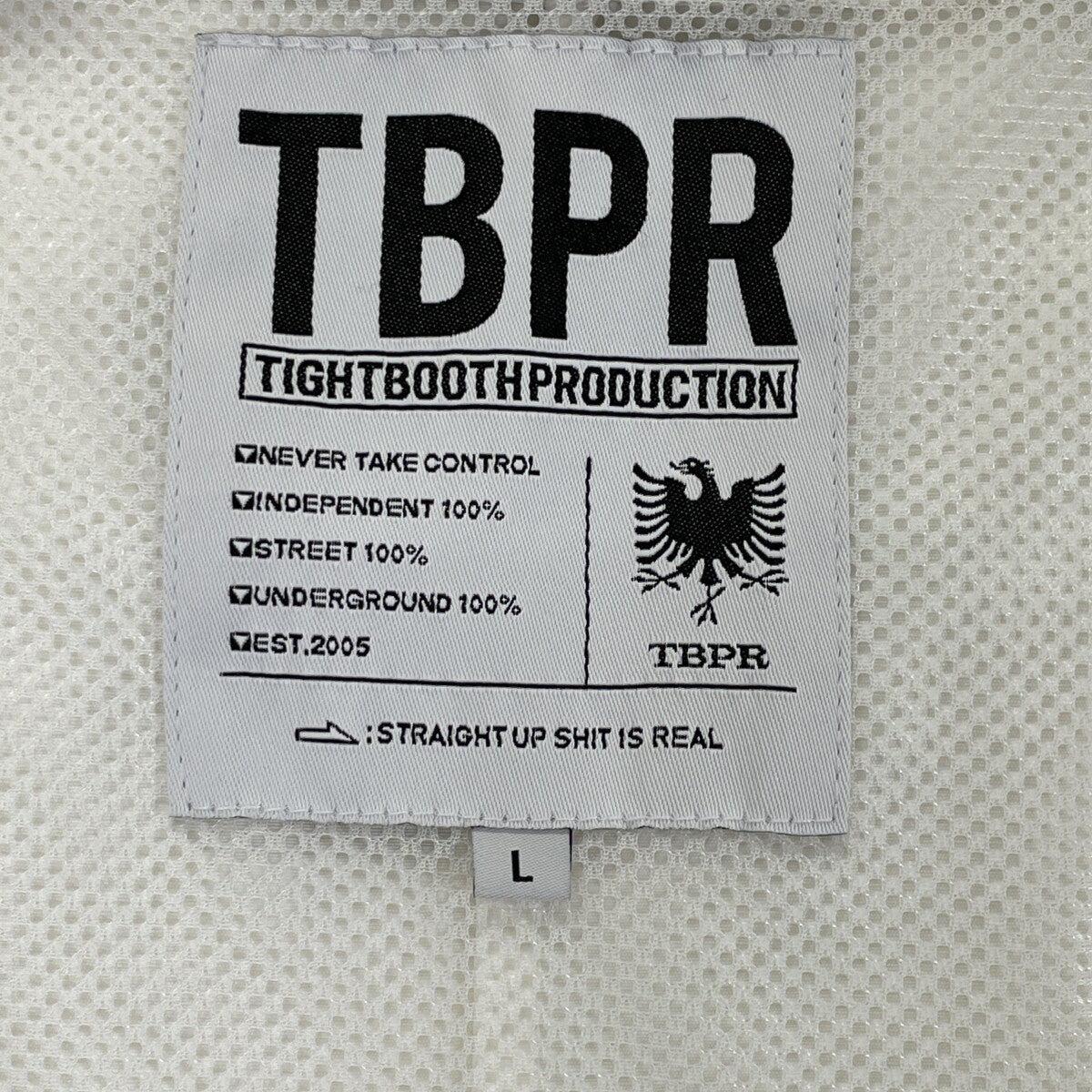 TIGHTBOOTH タイトブース ﾎﾜｲﾄ ﾎﾟﾘｺｯﾄﾝ ｵｰﾊﾞｰｻｲｽﾞ ﾅｲﾛﾝｼﾞｬｹｯﾄ ジャケット L