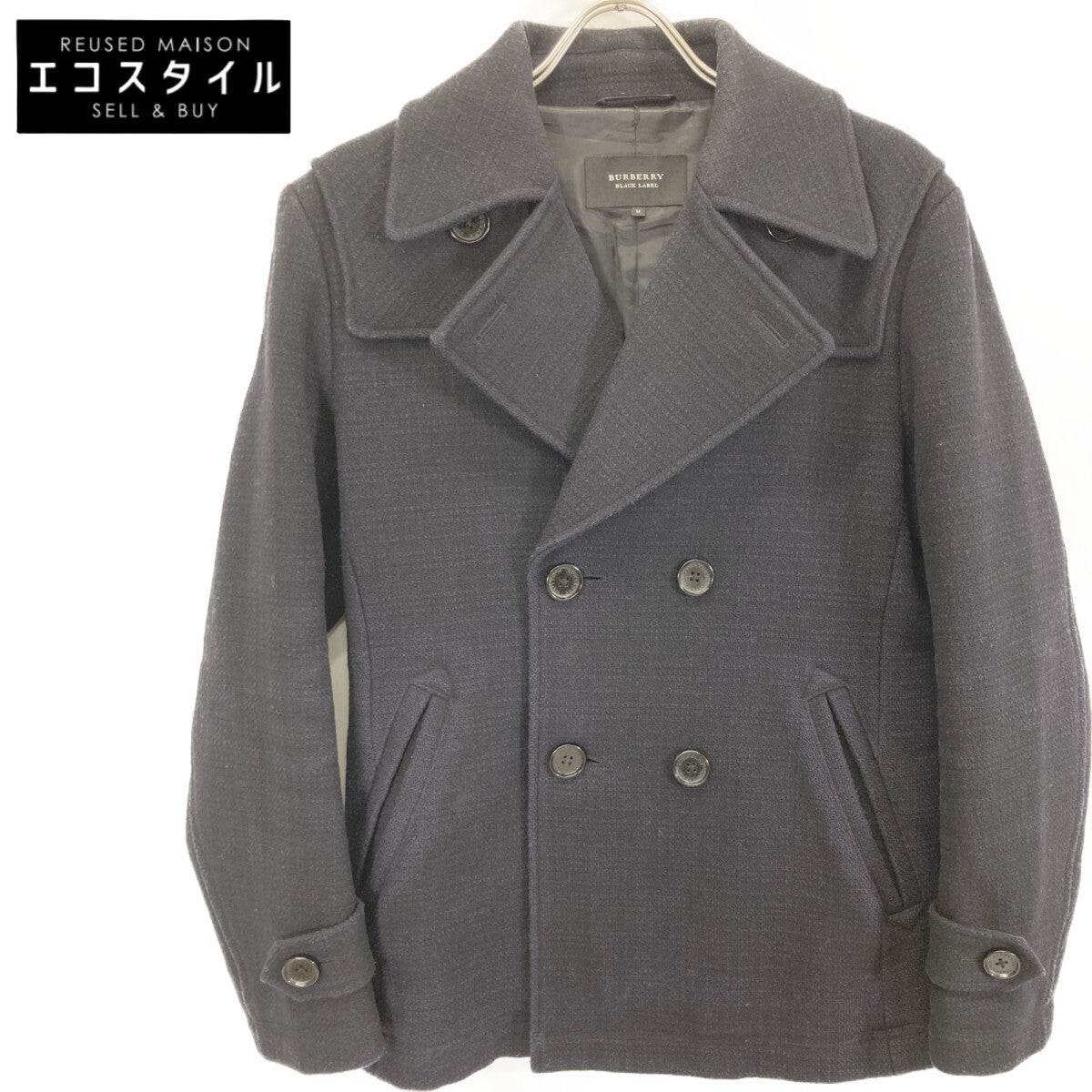 BURBERRY BLACK LABEL バーバリーブラックレーベル D1F70-213-28 ﾈｲﾋﾞｰ ｳｰﾙ Pｺｰﾄ コート M