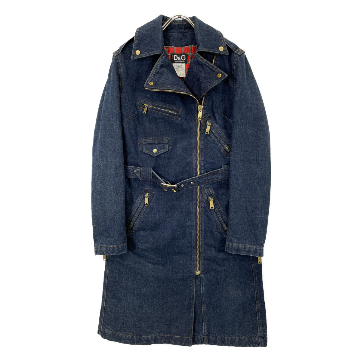 D&G ディーアンドジー ｲﾝﾃﾞｨｺﾞ ﾃﾞﾆﾑ ｺﾞｰﾙﾄﾞ金具 ｲﾀﾘｱ製 ﾄﾚﾝﾁｺｰﾄ コート S