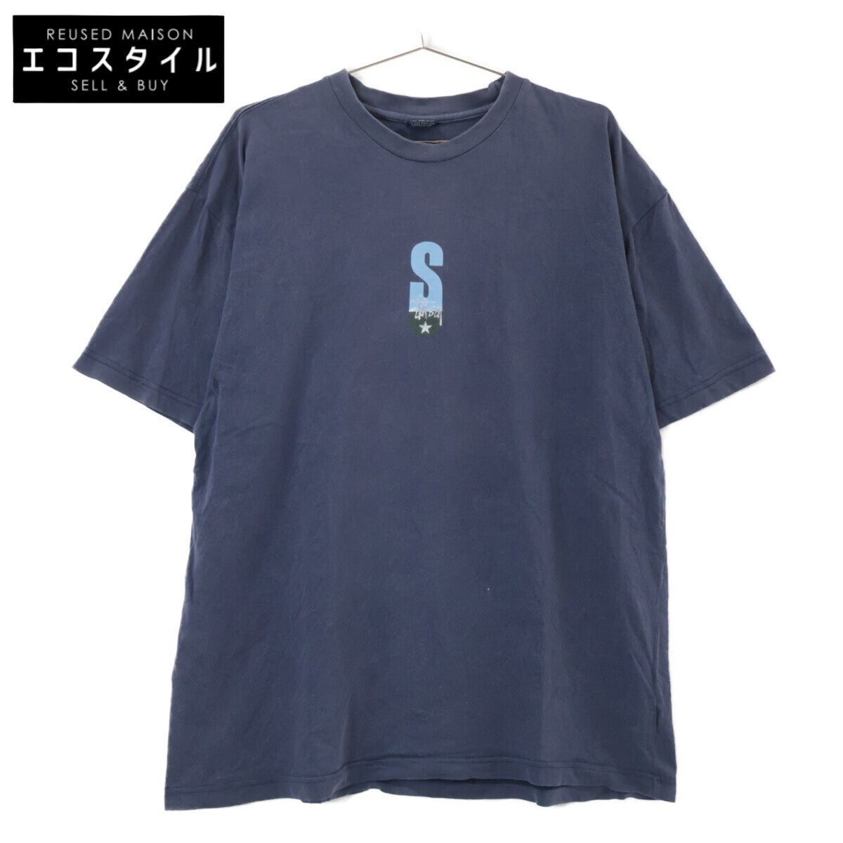 STUSSY ステューシー 90'sﾀｸﾞ ﾈｲﾋﾞｰ ﾌﾟﾘﾝﾄ ｺｯﾄﾝ Tｼｬﾂ トップス L