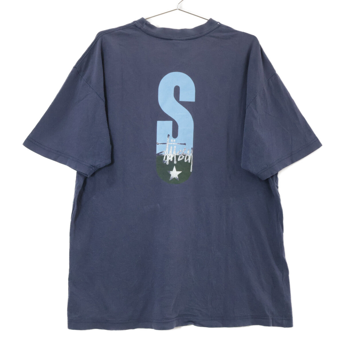 STUSSY ステューシー 90'sﾀｸﾞ ﾈｲﾋﾞｰ ﾌﾟﾘﾝﾄ ｺｯﾄﾝ Tｼｬﾂ トップス L